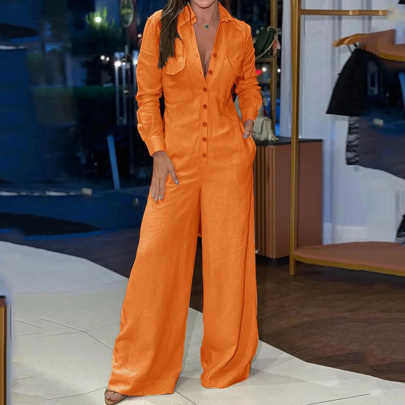 Tailored Wide Leg Cotton Blend Jumpsuit