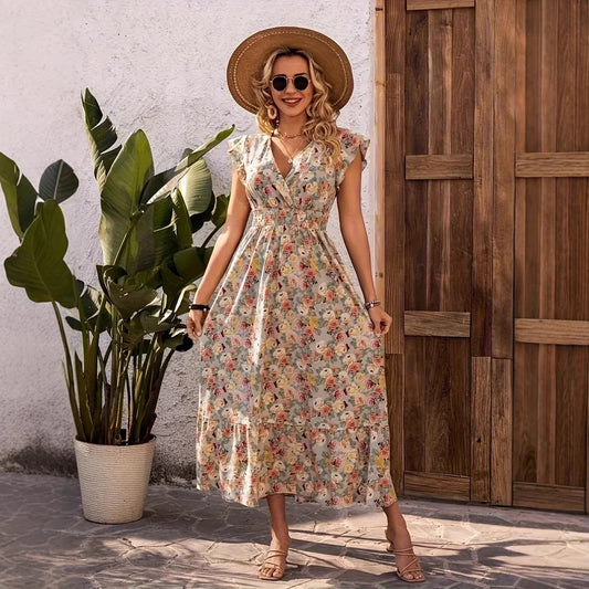 Floral Print Empire Waist Maxi Dress 