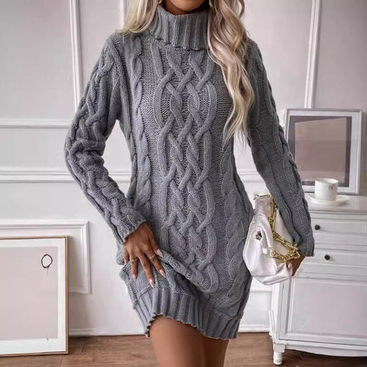 Cable Knit Slim Fit Turtleneck Sweater Dress