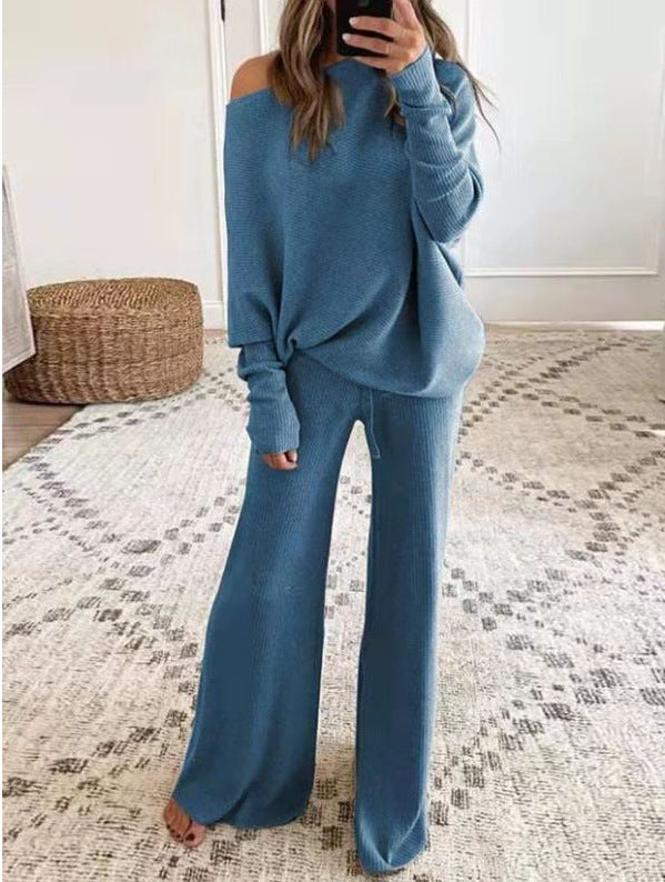 Women's round neck long sleeve top and pants set