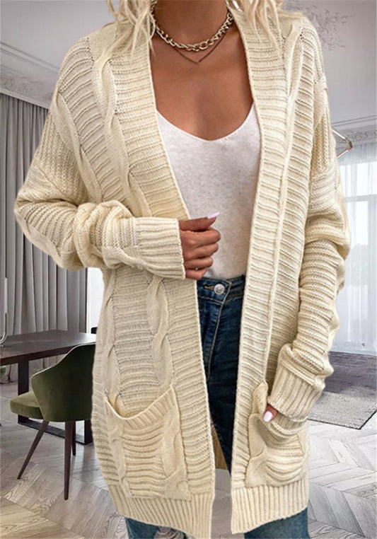Chunky Cable Knit Oversized Wool Blend Cardigan 