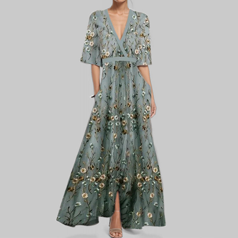 Lace-Up A-Line Printed Maxi Dress