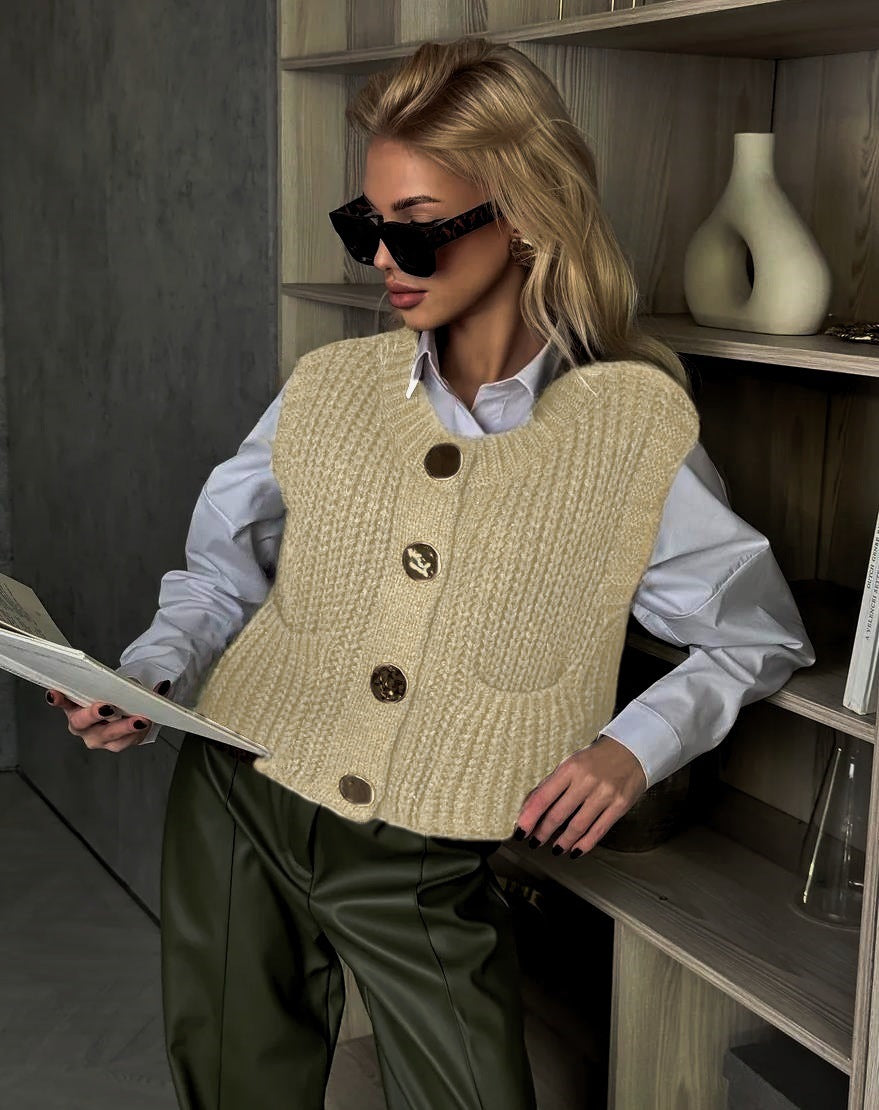 Wool Blend Oversized Knitted Vest 