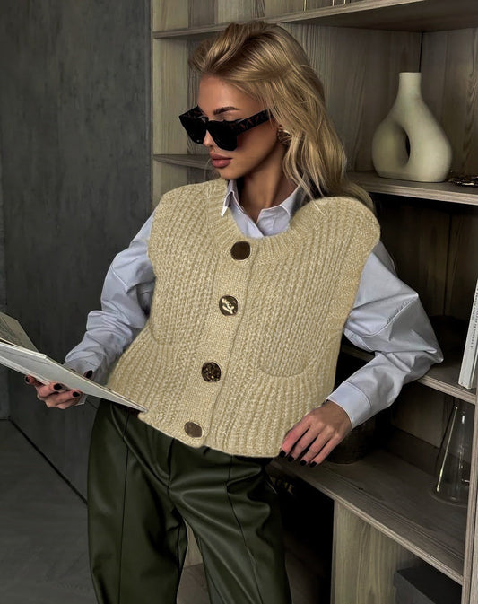 Wool Blend Oversized Knitted Vest 