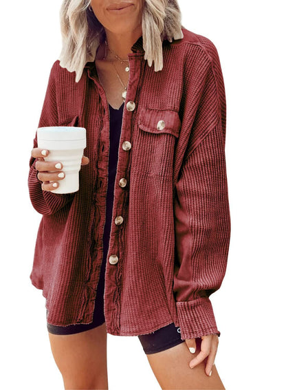 Women's corduroy button down shirt casual collar long sleeve