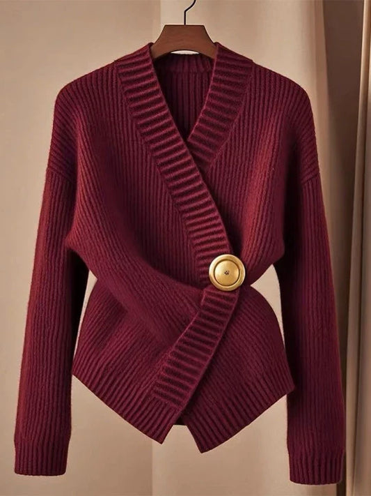 Ribbed Knit Wrap Style Sweater Top 