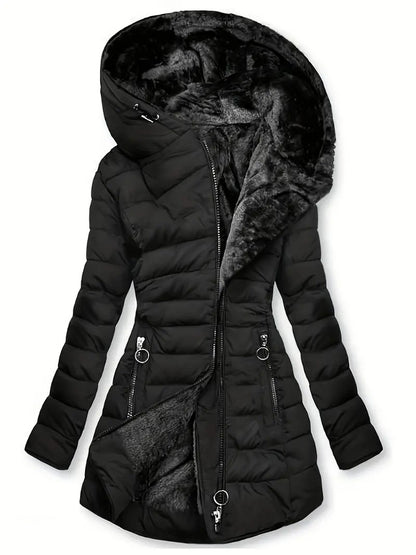 Women's padded jacket with warm plush lining with hood