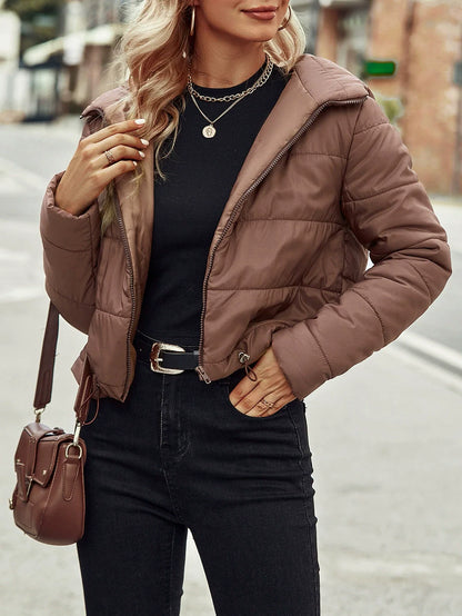 Women’s Quilted Jacket – Cropped Fit – Cotton Blend – Hooded – Zip Front – Adjustable Hem