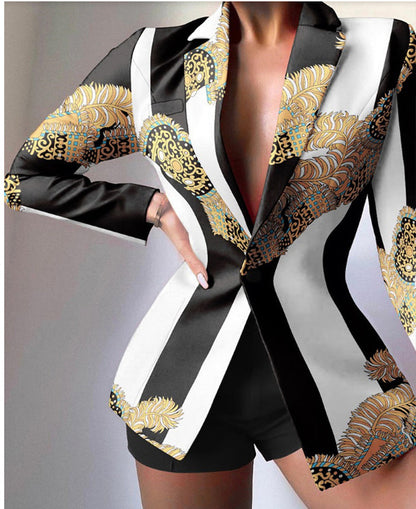Women’s Blazer – Tailored Fit – Leopard Print – Peaked Lapels – Mid-Length Statement