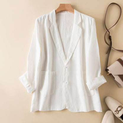 Women’s Casual Jacket – Relaxed Fit – Natural Fibers – Long Sleeve Lapel Style