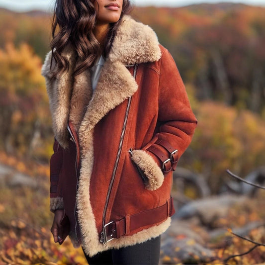 Plush Faux Fur Trim Oversized Coat 