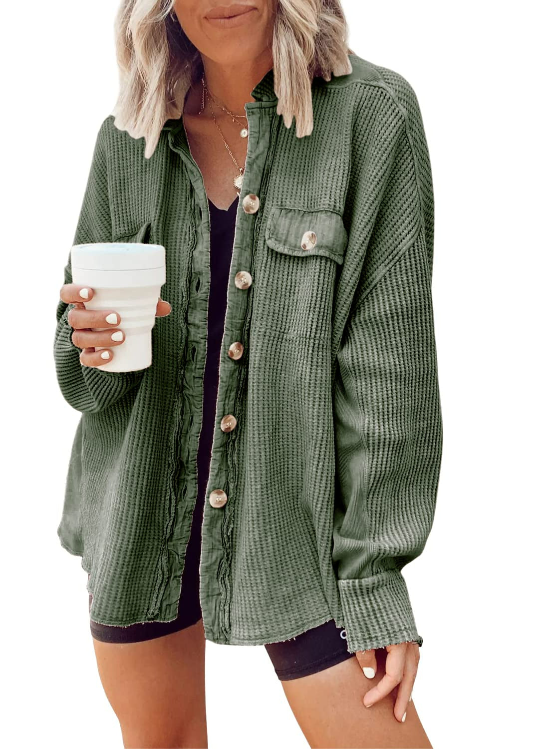 Women's corduroy button down shirt casual collar long sleeve