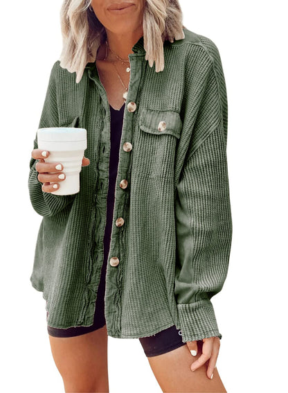 Women's corduroy button down shirt casual collar long sleeve