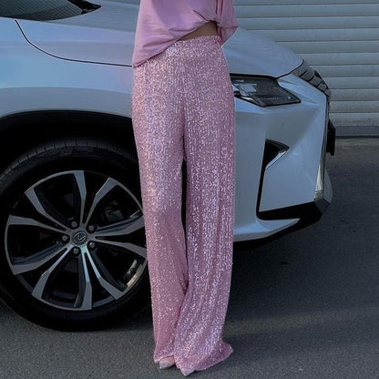 Women’s Straight-Leg Pants – Full Sequin – Relaxed Fit – Full Length Evening Wear