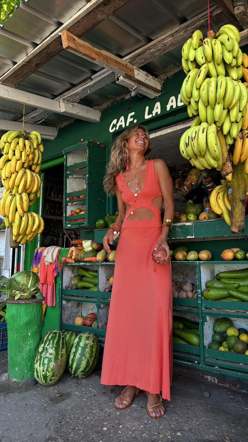 Slim Fit Waist Cut-Out Maxi Dress