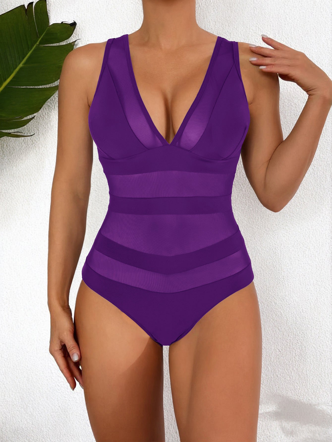 Form-Fitting Seamless V-Neck One-Piece Swimsuit 