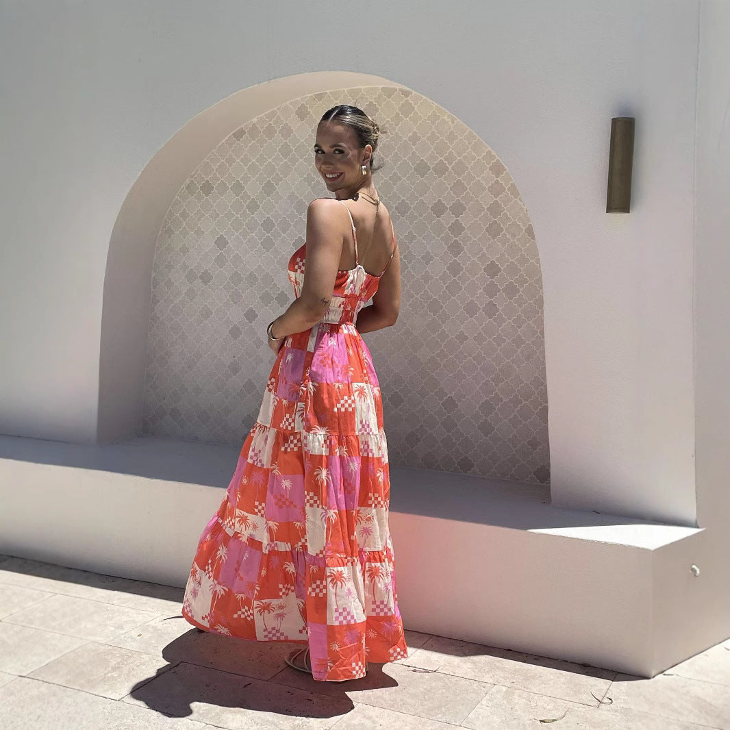 Flowy Printed Cotton Blend Maxi Dress