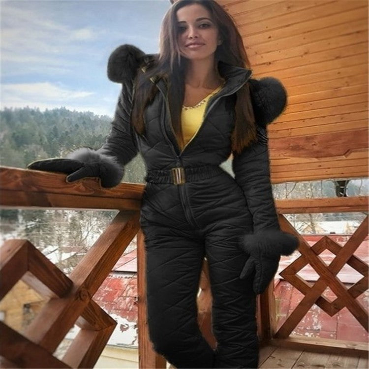 One Piece - Belted Waist - Flared Pant Ski Suit
