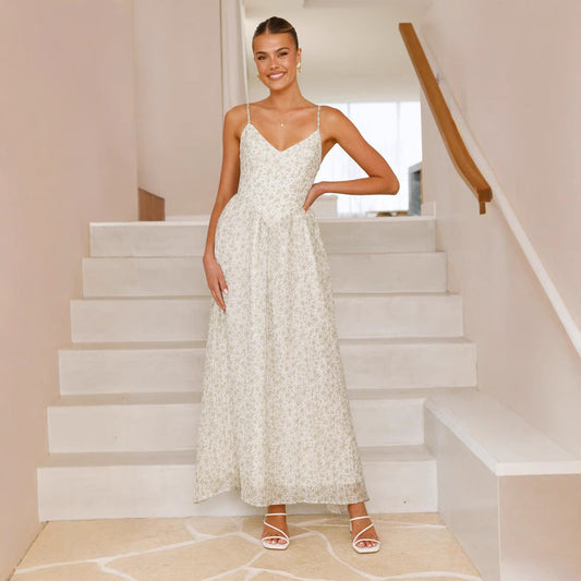 Floral Print Sleeveless V-Neck Maxi Dress