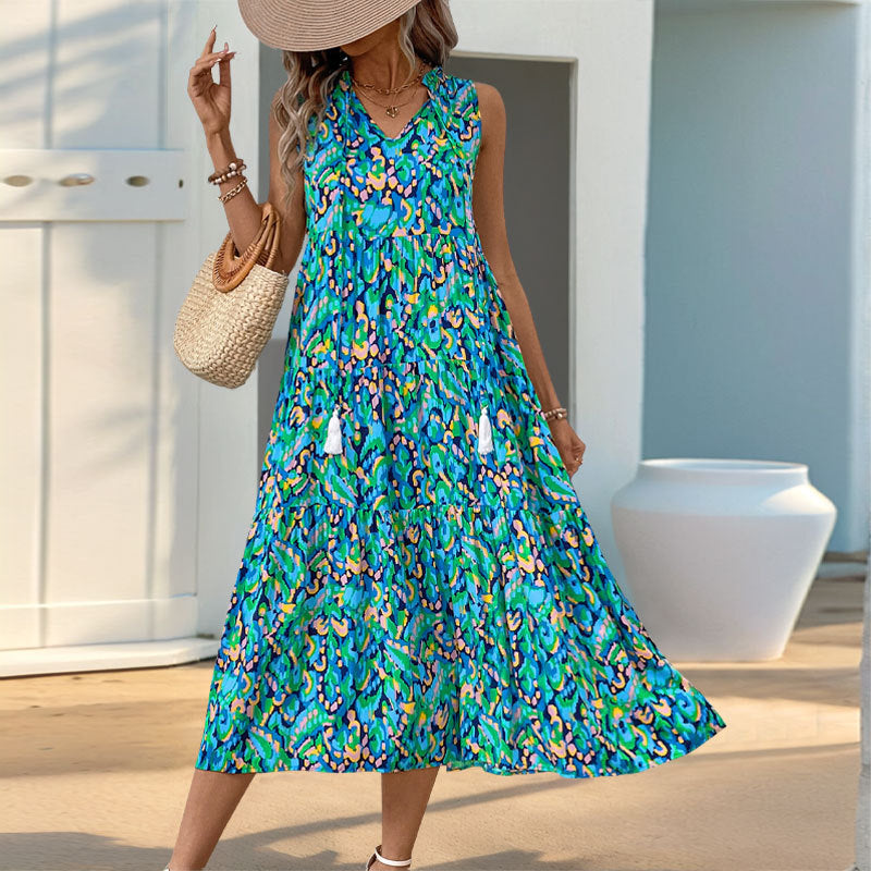 Lightweight Cotton V-Neck A-Line Midi Dress