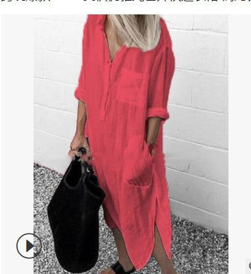 Women's Shirt Dress  - Button Down - Long Sleeve - Relaxed Fit