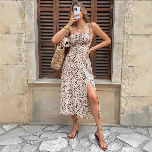 Floral Print Slim Fit Midi Dress