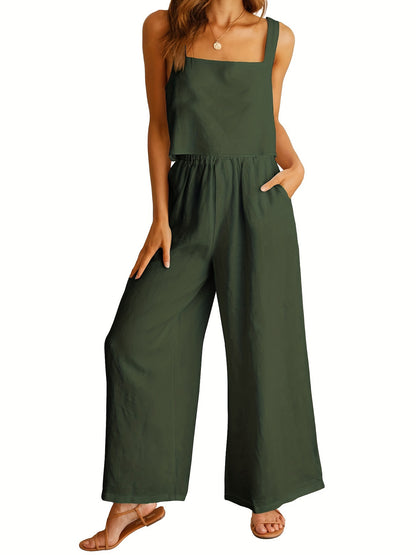 Women's square neck top and wide leg pants set