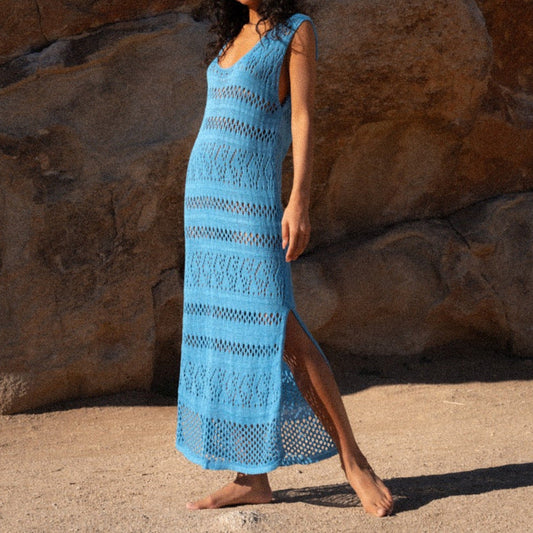Open Knit Slim Fit Sleeveless Knit Dress