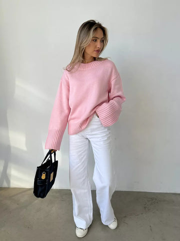 Women's loose round neck knit sweater
