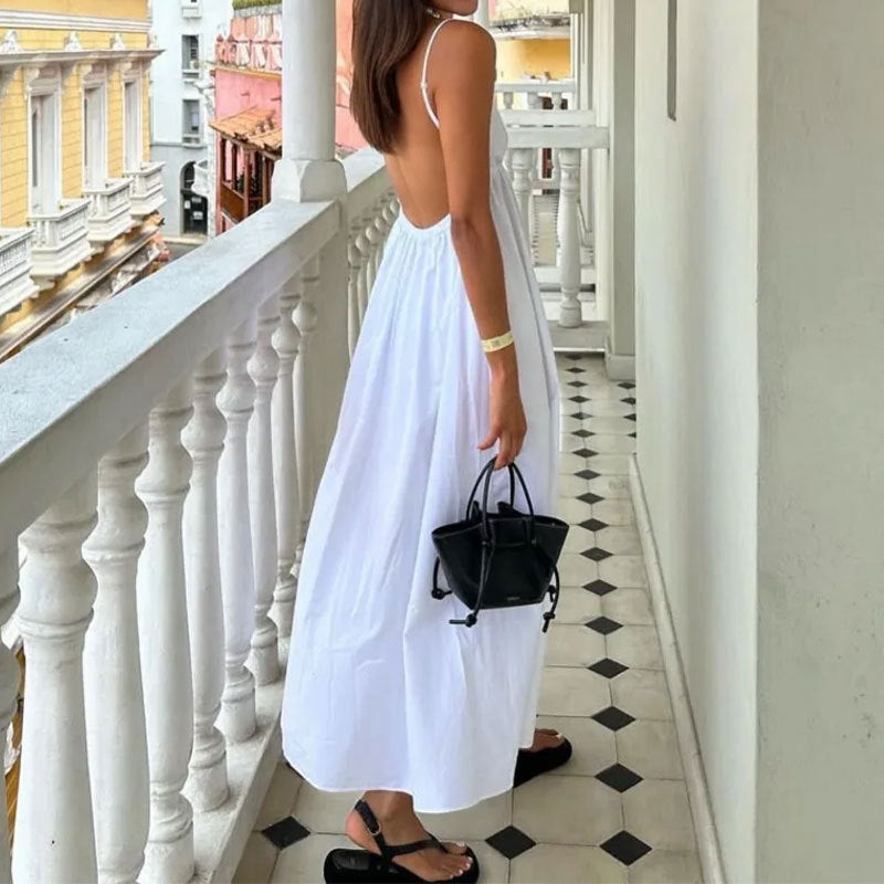 Lightweight Cotton Blend Spaghetti Strap Maxi Dress