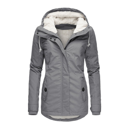 Women's mid-length fleece-lined winter parka with hood