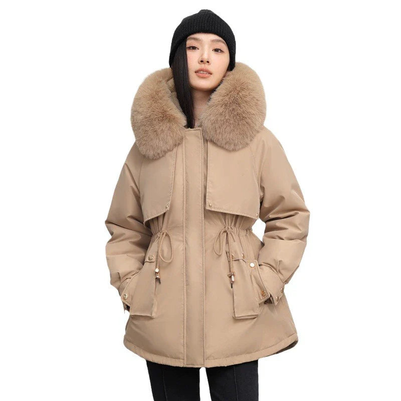 Water-Resistant Faux Fur Collar Parka Jacket 
