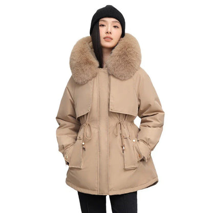 Women’s Parka Jacket – Water-Resistant – Faux Fur Collar – Adjustable Waist – Mid-Thigh Length