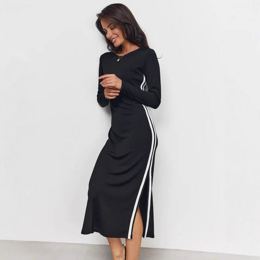 Ribbed Texture Slim Fit Knit Maxi Dress