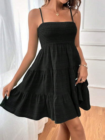 Women's Sundress - Smocked Bodice - Spaghetti Straps - Tiered Flowy Skirt