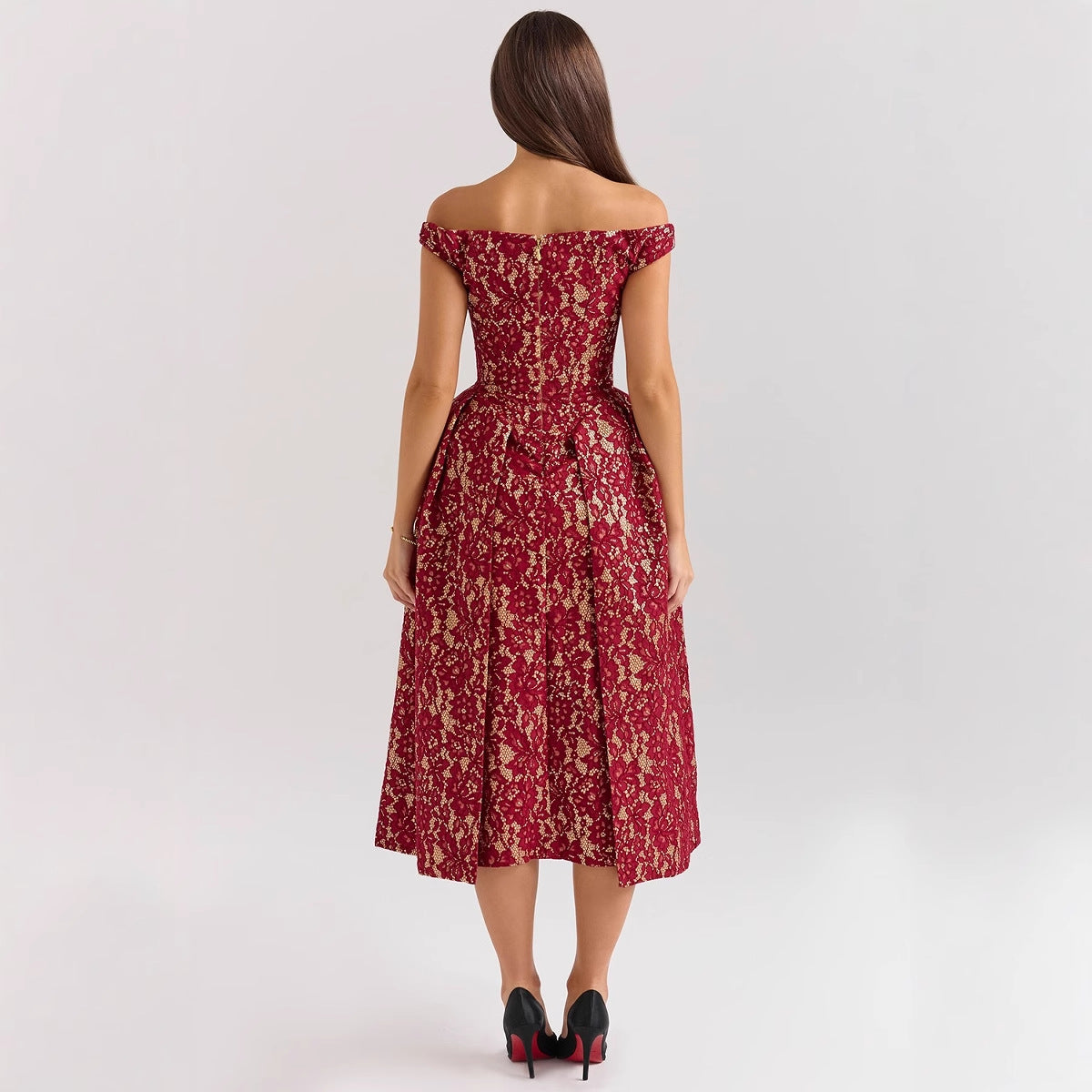 Lace Overlay Off-Shoulder Fitted Dress