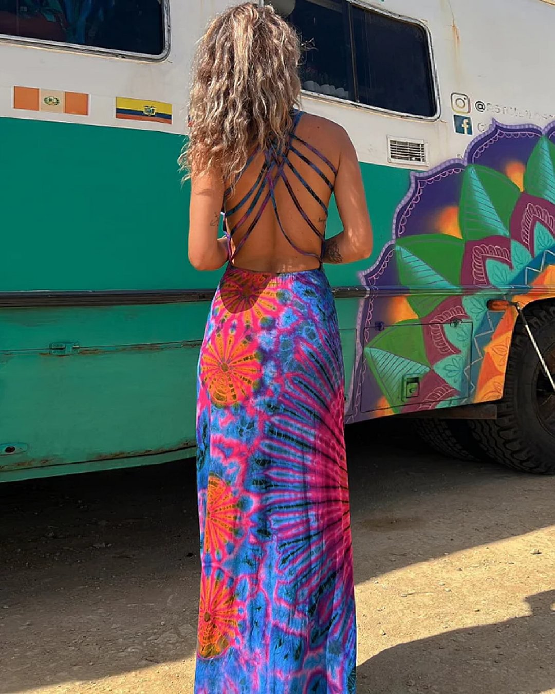 Lace Detail Tie-Dye Maxi Dress