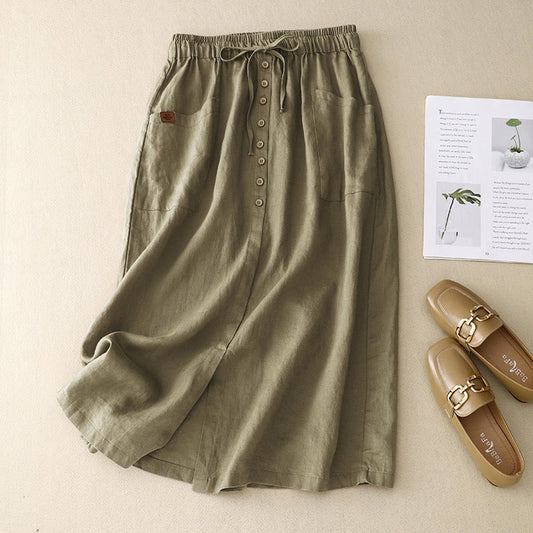Natural Fiber A-Line Drawstring Waist Skirt