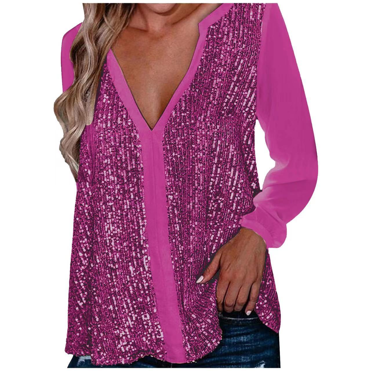 Elegant V-Neck Long Sleeve Pullover Shirt