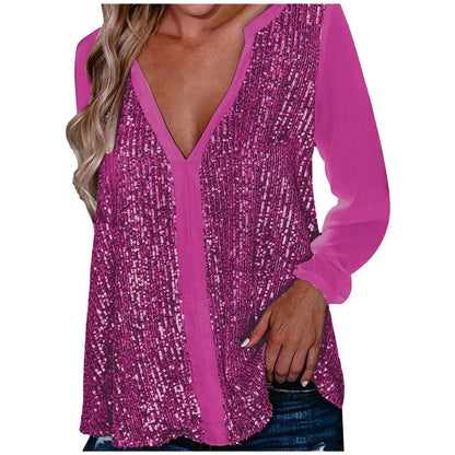 Elegant V-neck long sleeve pullover shirt for women