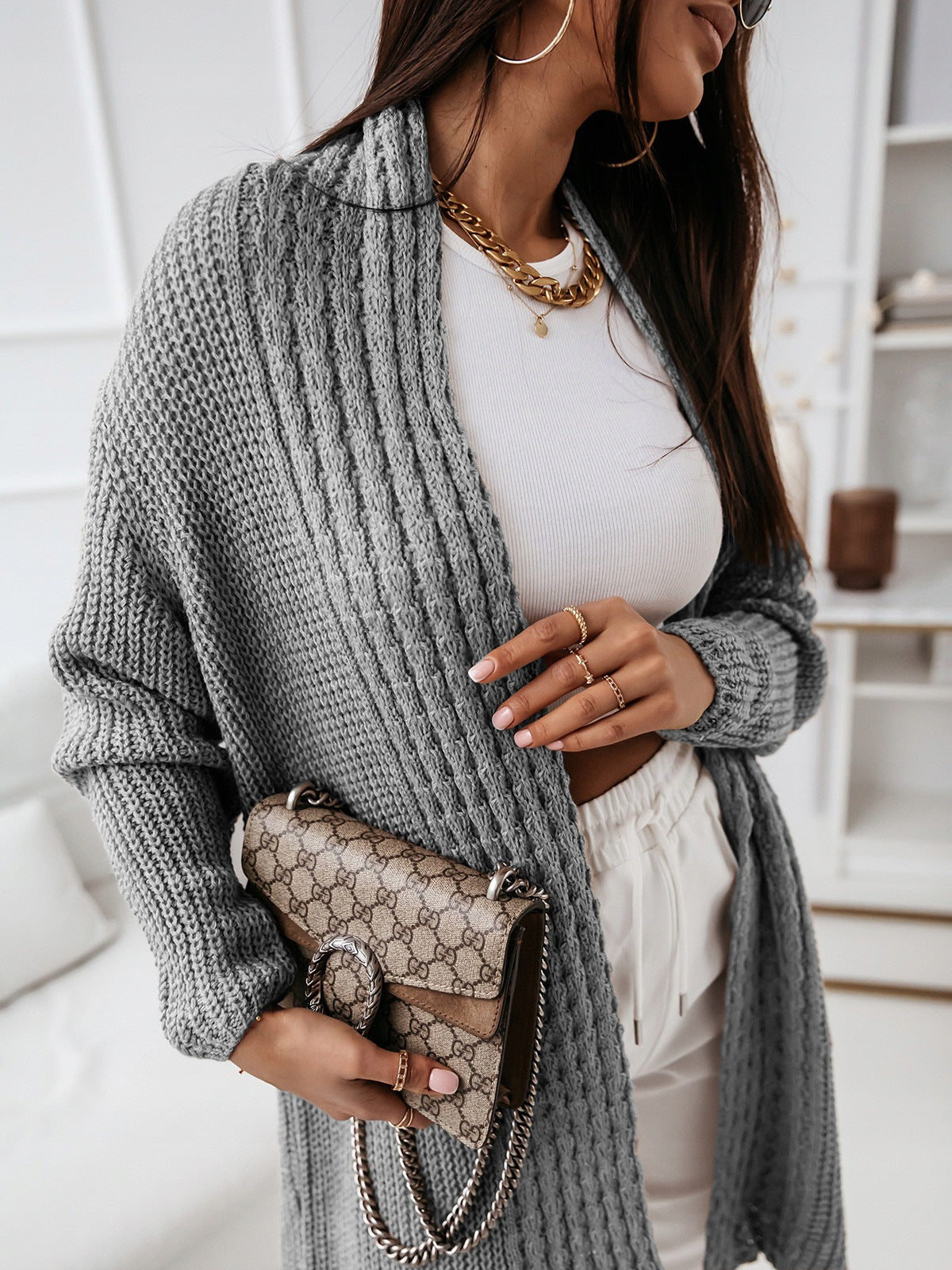 Wool Knit Relaxed Fit Long Cardigan 