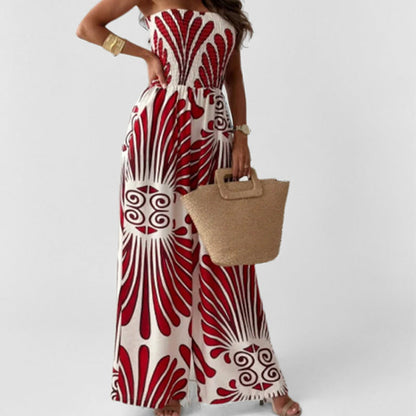 Women’s Jumpsuit – Off-Shoulder Smocked Bodice – Wide Leg – Relaxed Flowy Fit