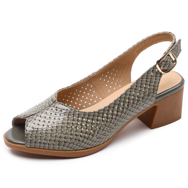 Women's Peep Toe Block Heel Pumps - Perforated Design - Elegant Finish
