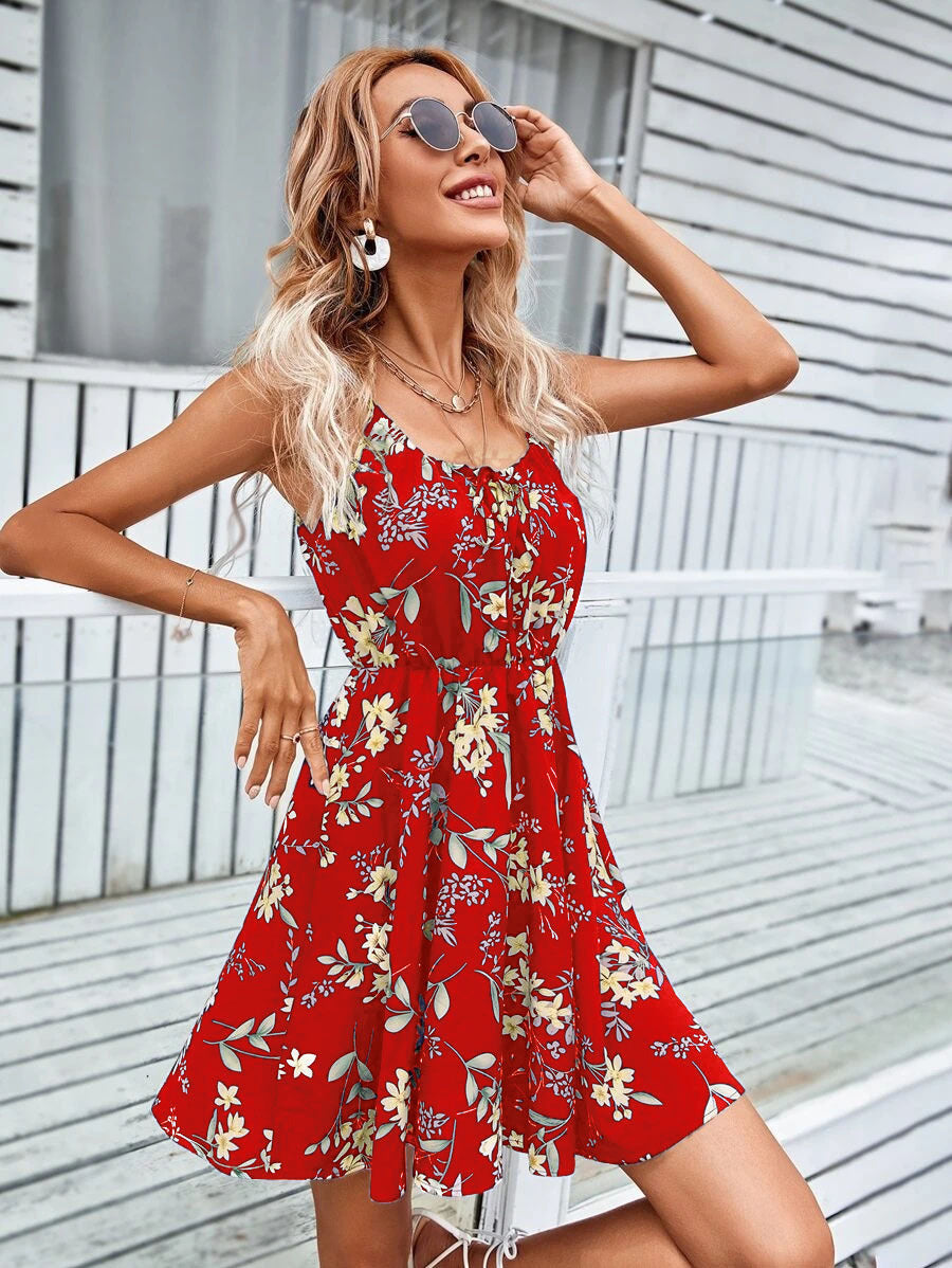 Women's Sundress - Flowy Lightweight Fabric - Spaghetti Straps - Gathered Neckline