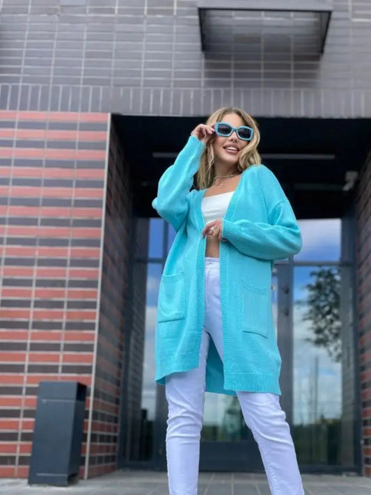 Cotton Blend Loose Fit Knit Cardigan 