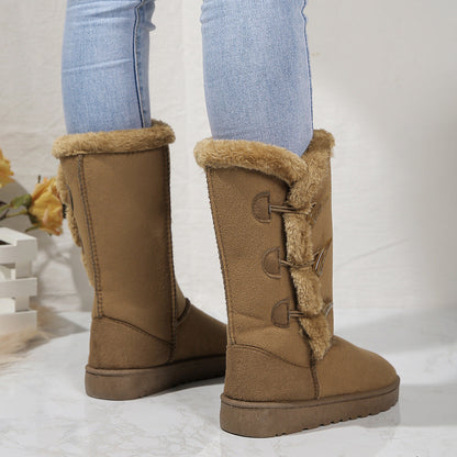 Women’s Boots - Faux Suede - Mid-Calf Height - Faux Fur Lining - Toggle Closure