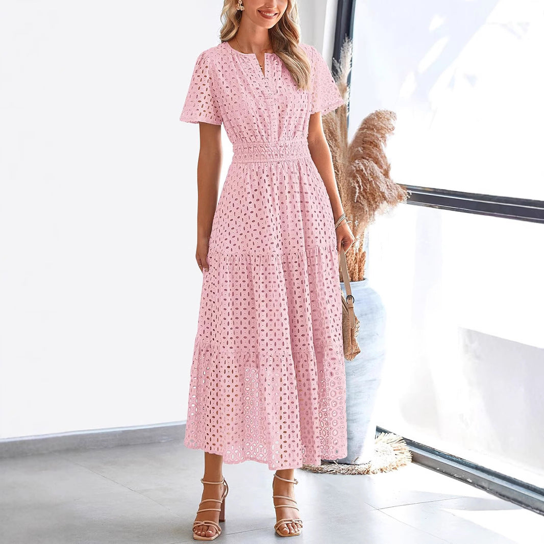 Embroidered Lace Tiered Flowy Long Dress