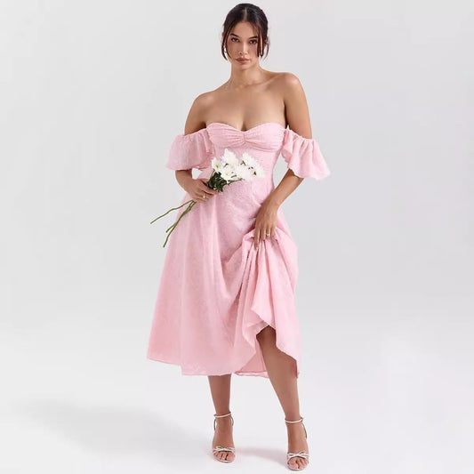 Jacquard Off-Shoulder Flared Midi Dress