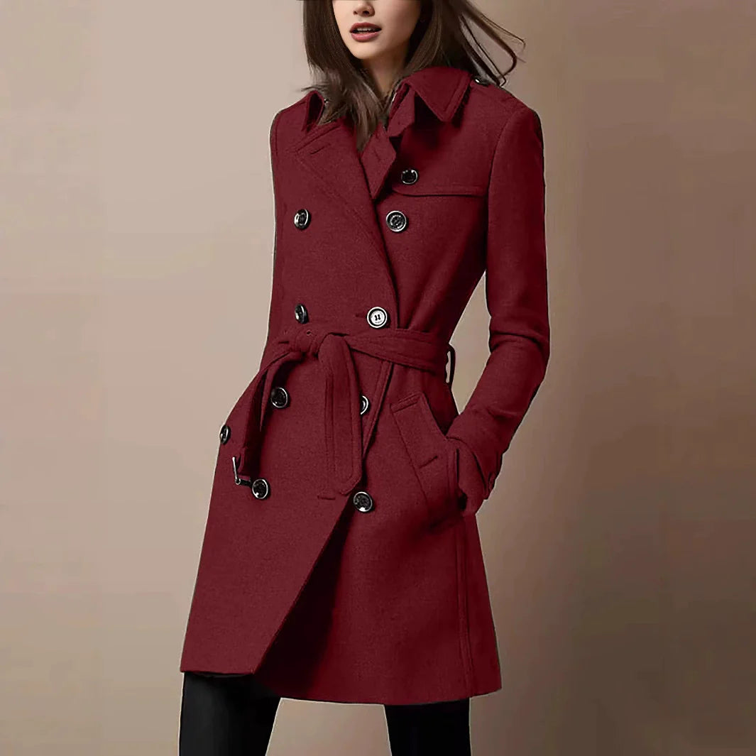Wool Blend Slim Fit Double-Breasted Coat 