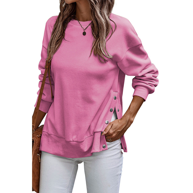 Loose Fit Side Button Slit Pullover Sweatshirt 